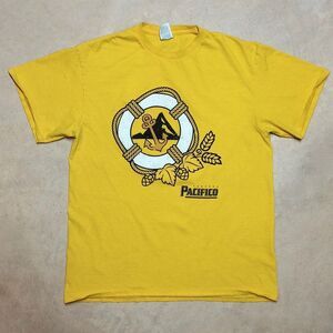 Pacifico Cerveza T-Shirt Mens Size LARGE Yellow Mexican Beer Surfing Breweriana